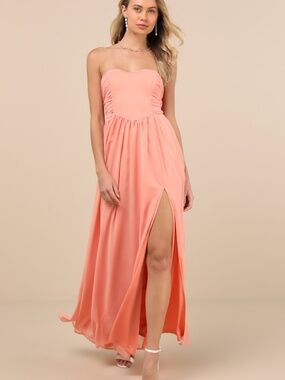 Lulus Luxe Favorite Peach Pink Strapless Ruched Maxi Dress - Size 1X